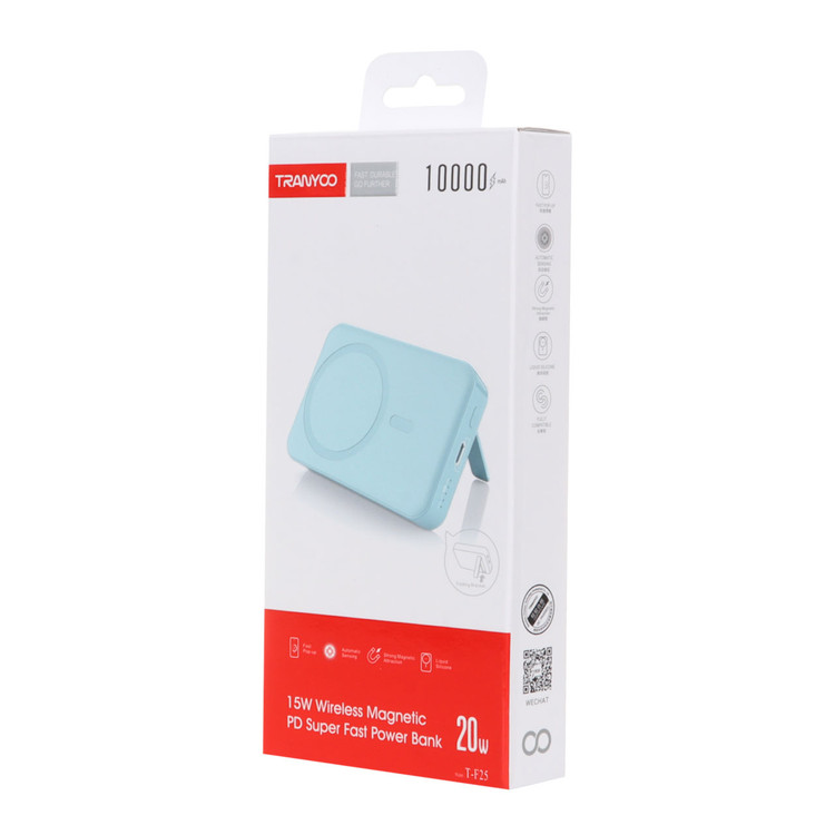 پاوربانک وایرلس (PD و فست شارژ) Tranyoo 20W 10000mAh مدل T-F25 - آبی (دارای استند موبایل) کد 1211516
