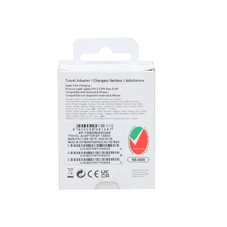 شارژر دیواری سه پین فست و PD تک پورت SAMSUNG Type-C مدل CH 25W - سفید کد 858612