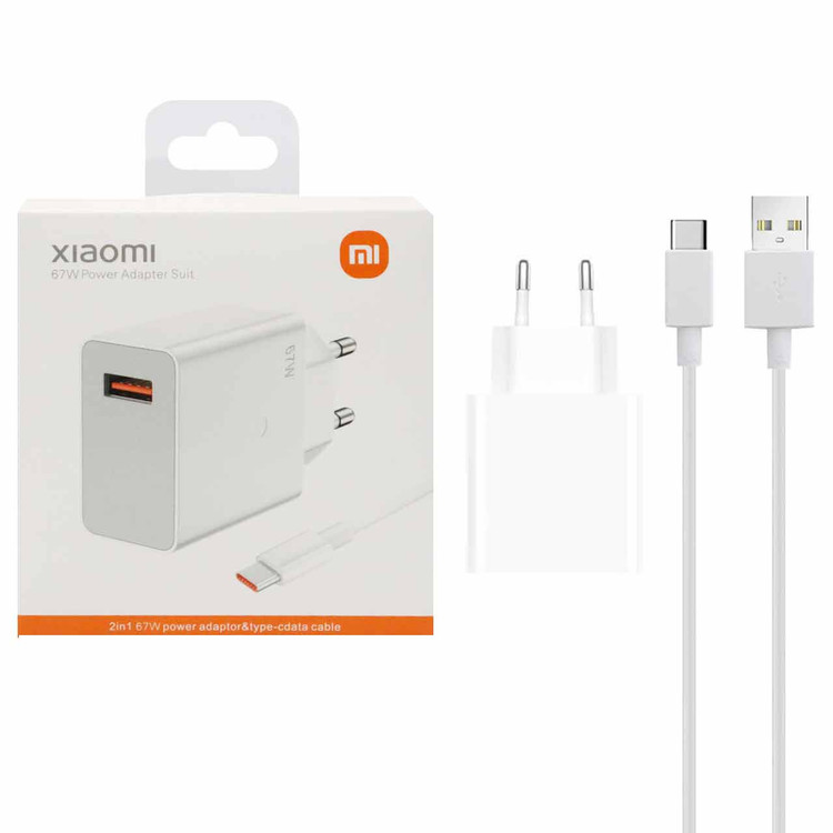 شارژر دیواری 67W فست تک پورت Xiaomi به همراه کابل شارژ Type-C مدل MDY-11-EZ - سفید درجه یک کد 1374540