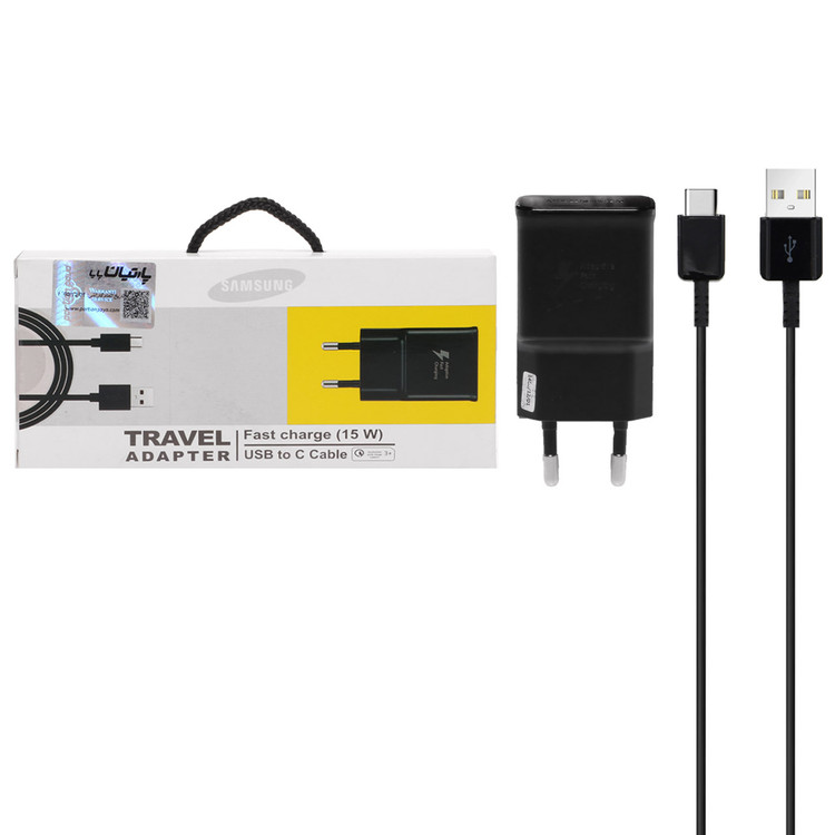 شارژر دیواری فست تک پورت 15w Samsung به همراه کابل شارژ Type-C- مشکی درجه یک کد 436344