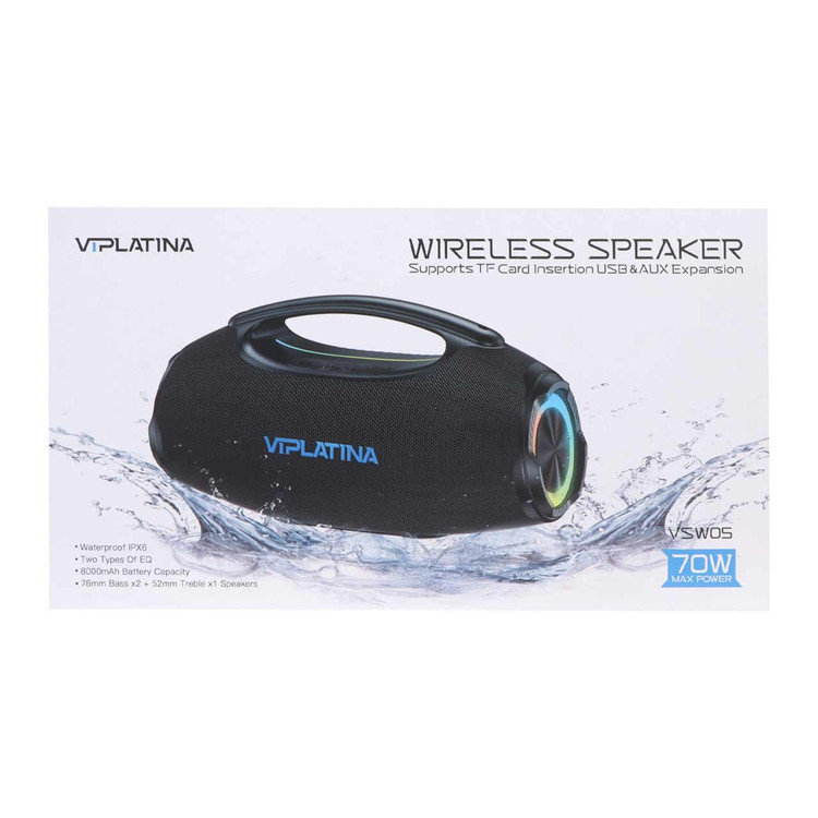 اسپیکر بلوتوثی 70 وات ضد آب VIPLATINA مدل VSW05 با قابلیت نورپردازی - رنگ مشکی کد 1551846