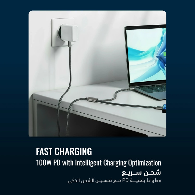 کابل شارژ PD و فست 1.2 متری Powerology Type-C to Type-C &Type-C مدل PWDC100DGY 100Wکد1628044