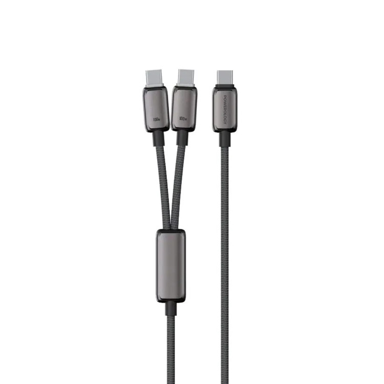کابل شارژ PD و فست 1.2 متری Powerology Type-C to Type-C &Type-C مدل PWDC100DGY 100Wکد1628044